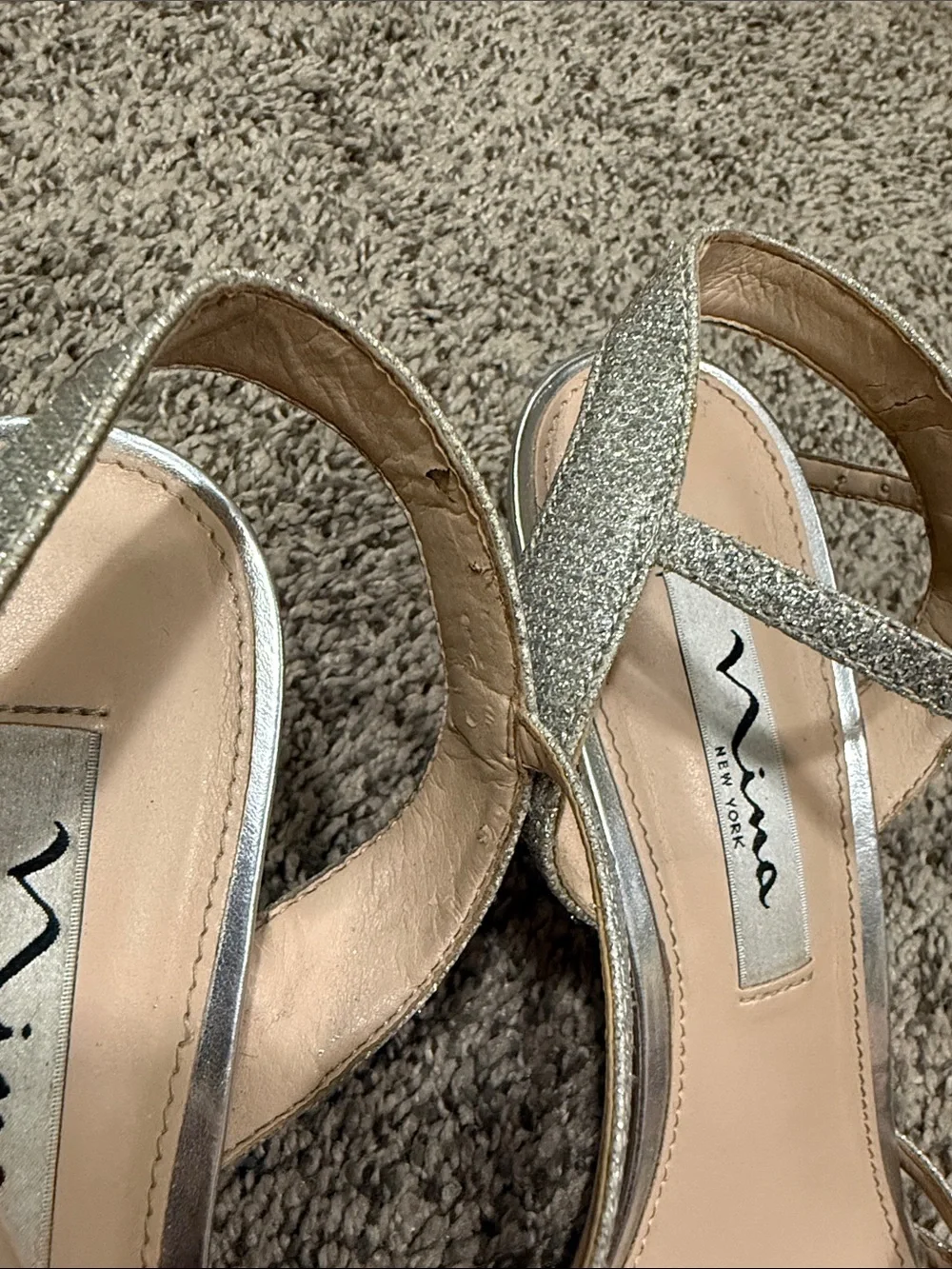 Nina Silver Glitter Strappy Mid Heel Sandals